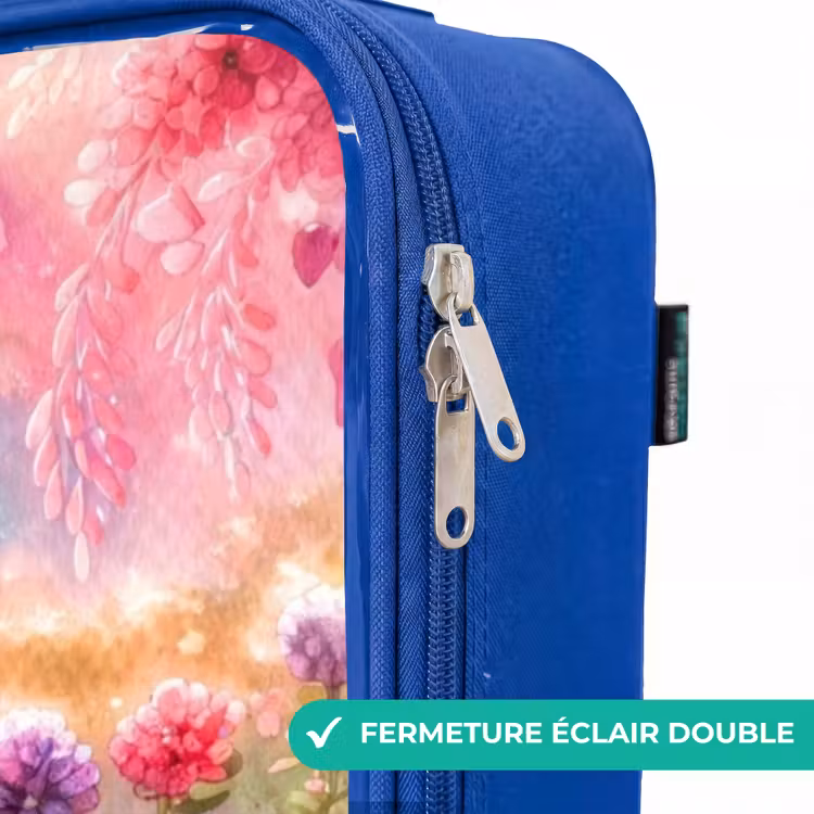 Valise enfant - Bleu - Chaton avec arc-en-ciel et fleurs — 7