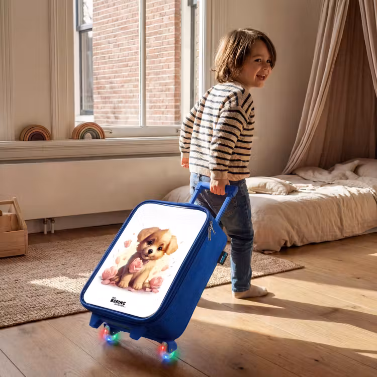 Valise enfant - Bleu - Chiot avec des fleurs roses — 2