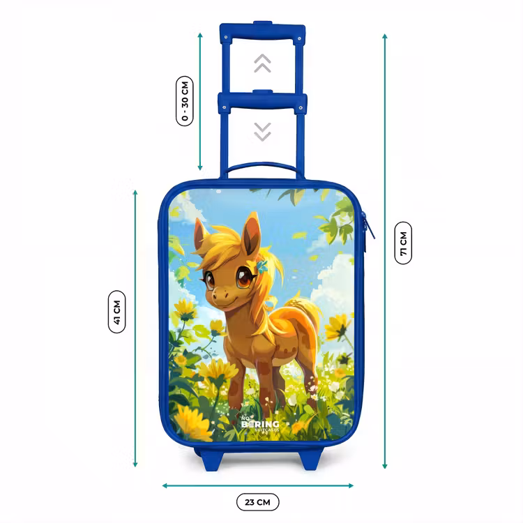Valise enfant - Bleu - Franges brunes parmi les fleurs jaunes — 6