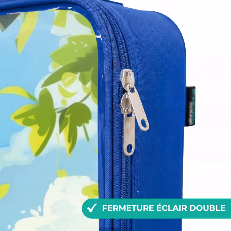 Valise enfant - Bleu - Franges brunes parmi les fleurs jaunes — 7
