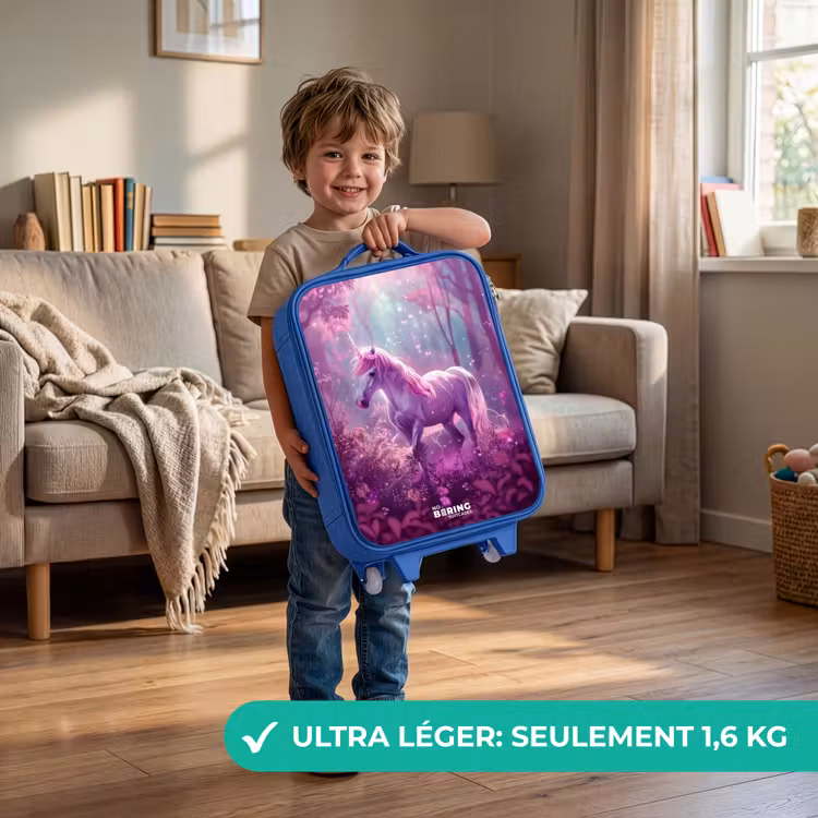 Valise enfant - Bleu - Licorne entourée de nature violette — 3
