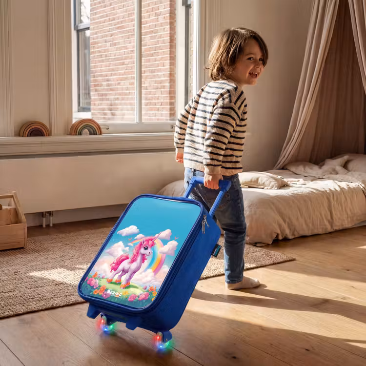 Valise enfant - Bleu - Licorne joyeuse devant un arc-en-ciel — 2