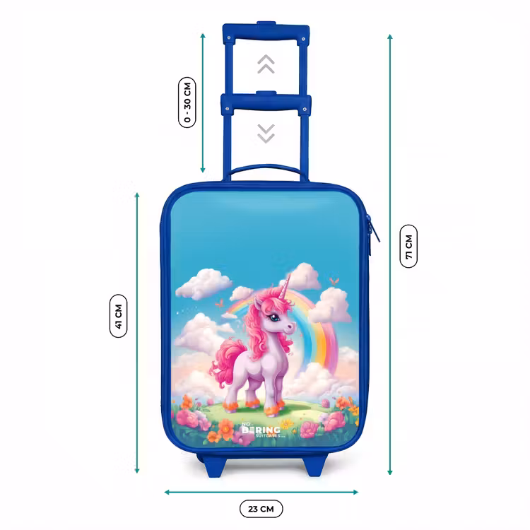 Valise enfant - Bleu - Licorne joyeuse devant un arc-en-ciel — 6