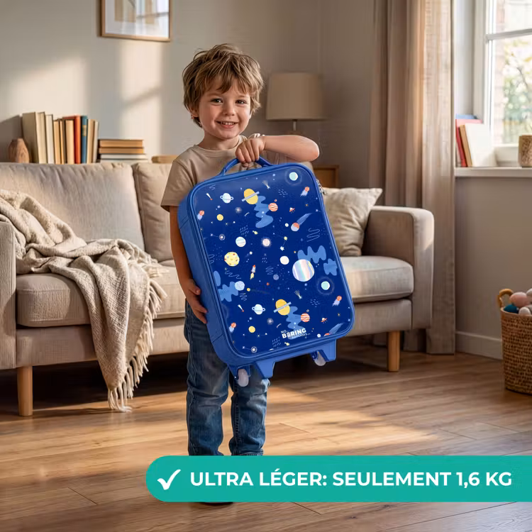 Valise enfant - Bleu - Motif de planètes sur fond sombre — 3