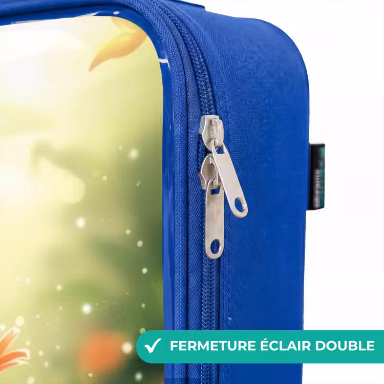 Valise enfant - Bleu - Vue latérale d'un lapin avec une fleur rouge — 7