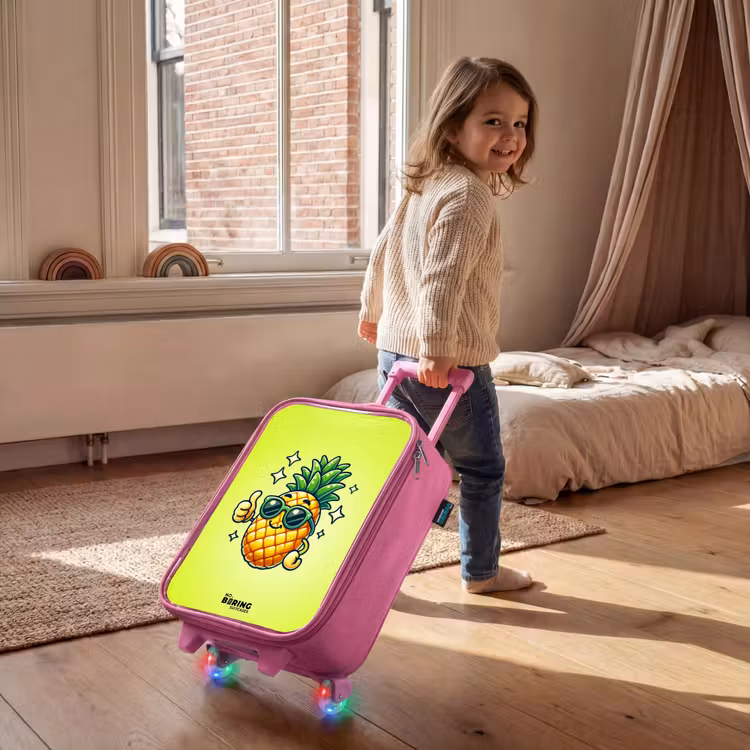Valise enfant - Rose - Ananas heureux sur fond vert — 2