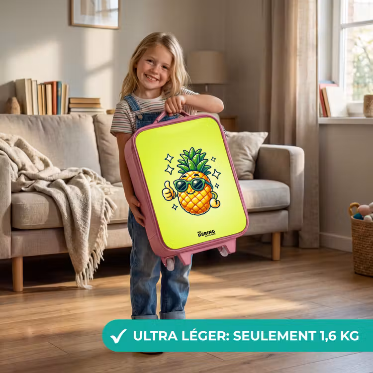 Valise enfant - Rose - Ananas heureux sur fond vert — 3