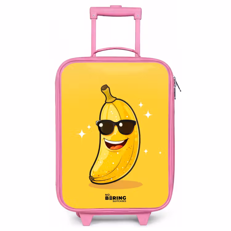 Valise enfant - Rose - Banane souriante avec lunettes de soleil noires — 1