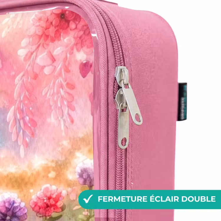 Valise enfant - Rose - Chaton avec arc-en-ciel et fleurs — 7