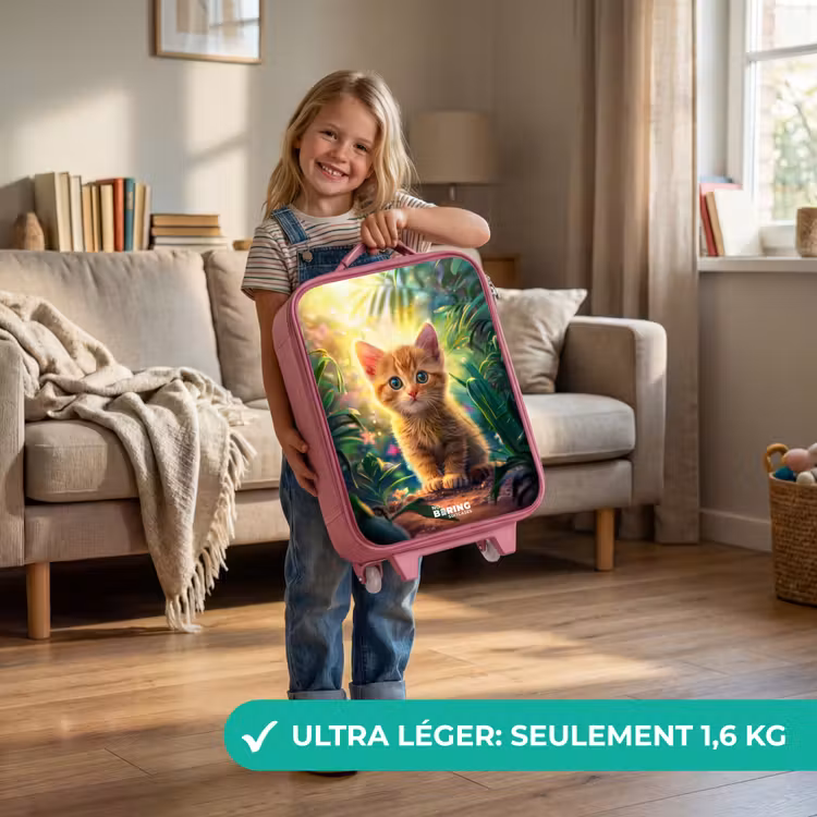 Valise enfant - Rose - Chaton rouge dans une nature verdoyante — 3