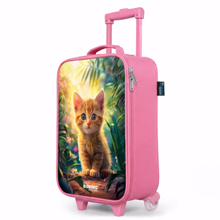 Valise enfant - Rose - Chaton rouge dans une nature verdoyante — 8