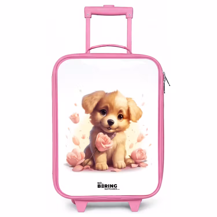 Valise enfant - Rose - Chiot avec des fleurs roses — 1