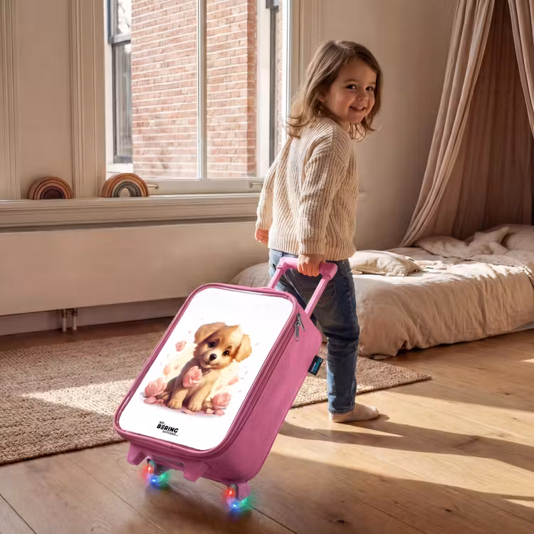 Valise enfant - Rose - Chiot avec des fleurs roses — 2