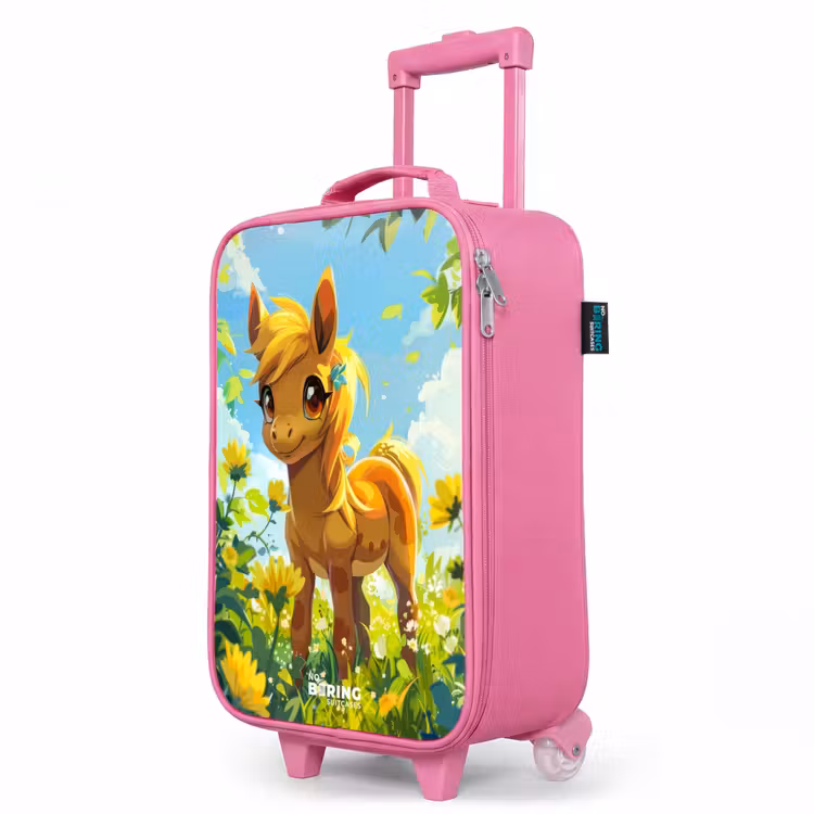 Valise enfant - Rose - Franges brunes parmi les fleurs jaunes — 8