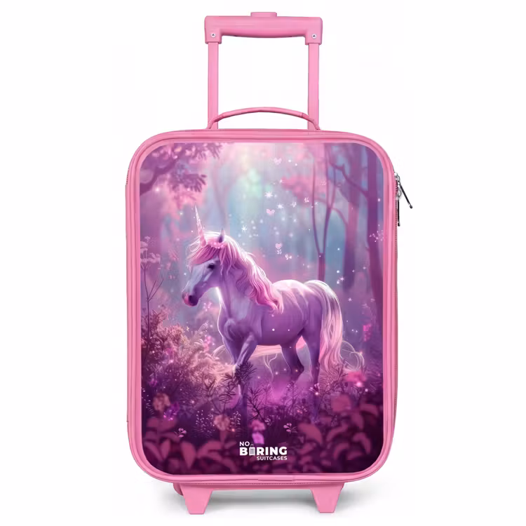 Valise enfant - Rose - Licorne entourée de nature violette — 1
