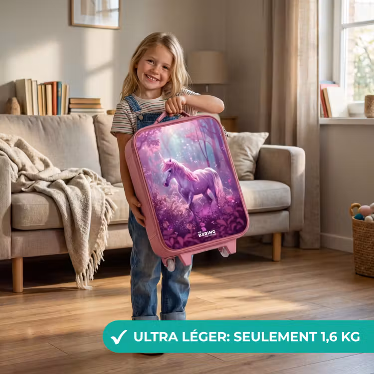 Valise enfant - Rose - Licorne entourée de nature violette — 3