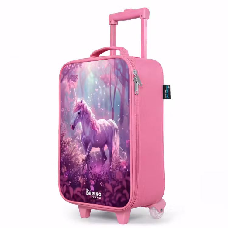 Valise enfant - Rose - Licorne entourée de nature violette — 8
