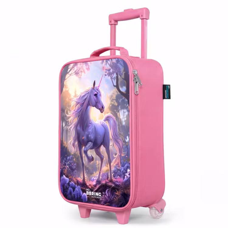Valise enfant - Rose - Portrait d'une licorne parmi des fleurs violettes — 8