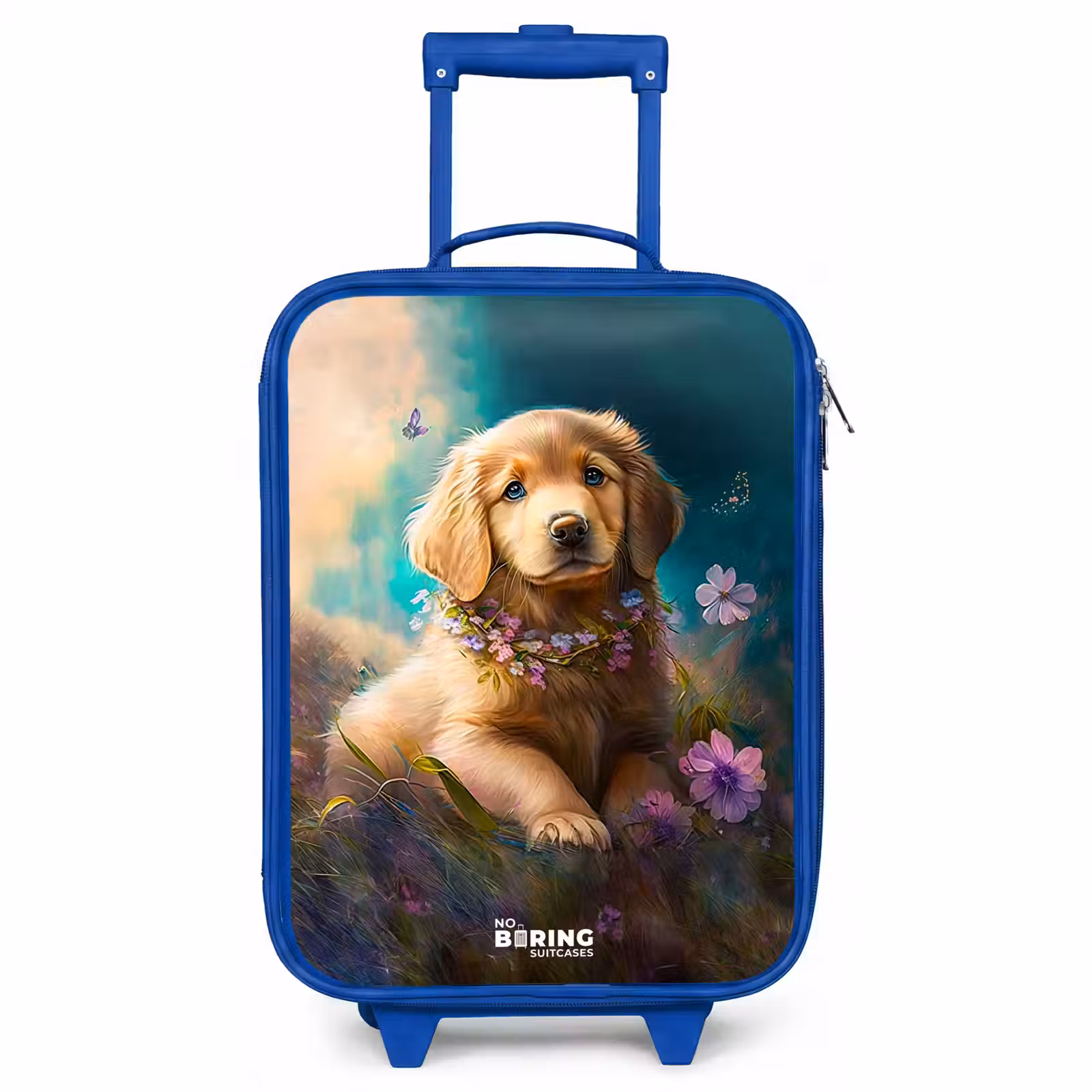 Valise enfant - Bleu - Chiot doré dans l'herbe — 1