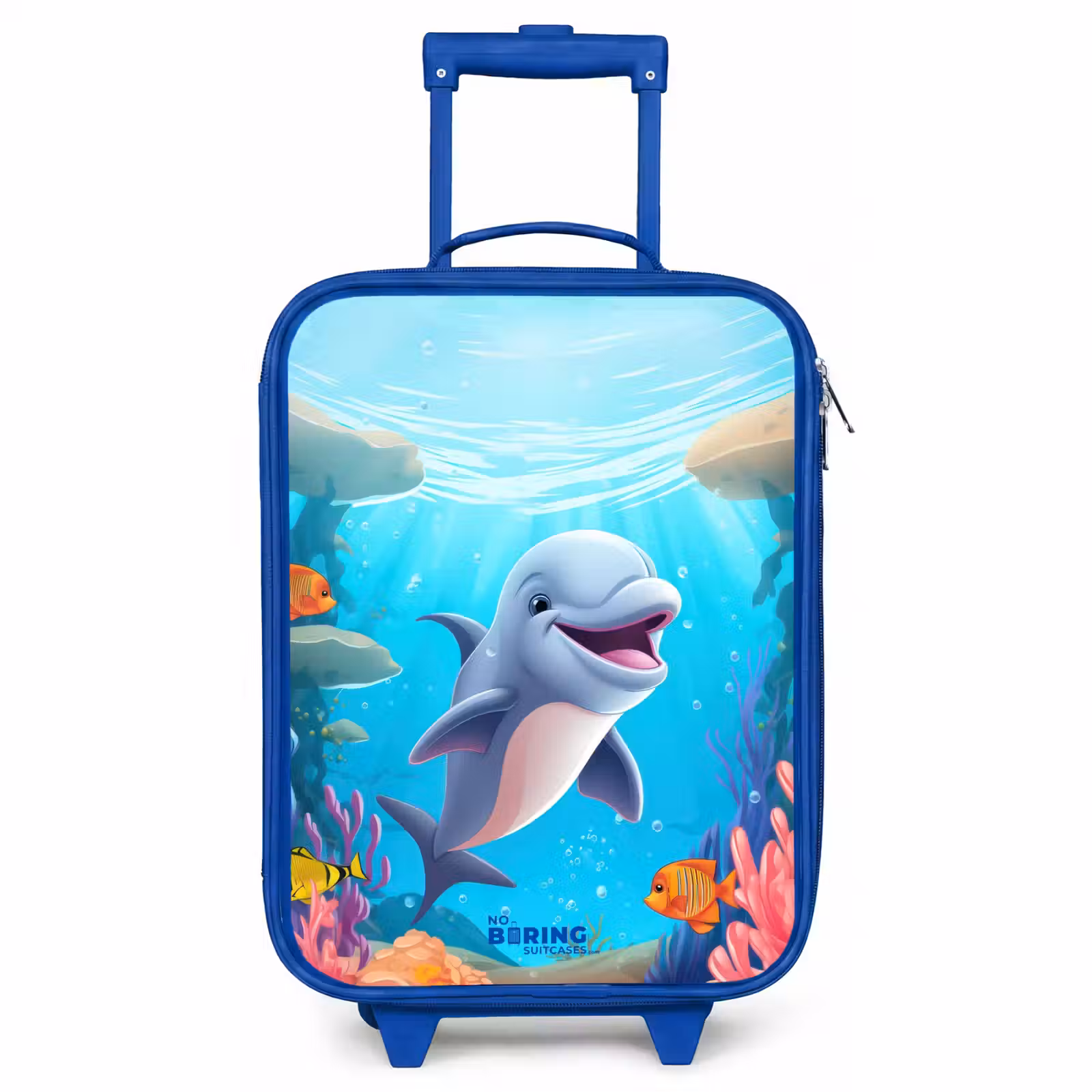 Valise enfant - Bleu - Dauphin avec poissons tropicaux et corail — 1