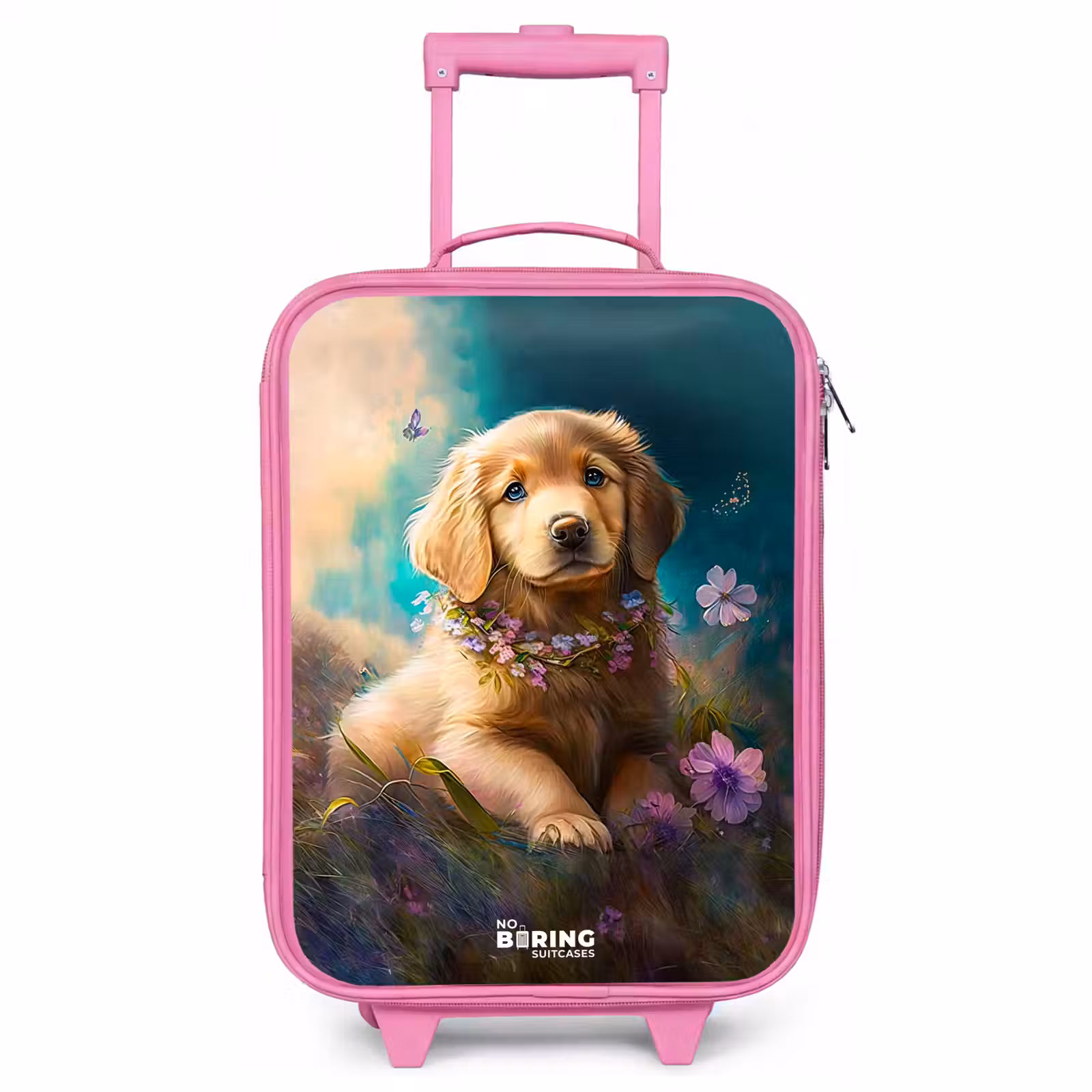 Valise enfant - Rose - Chiot doré dans l'herbe — 1