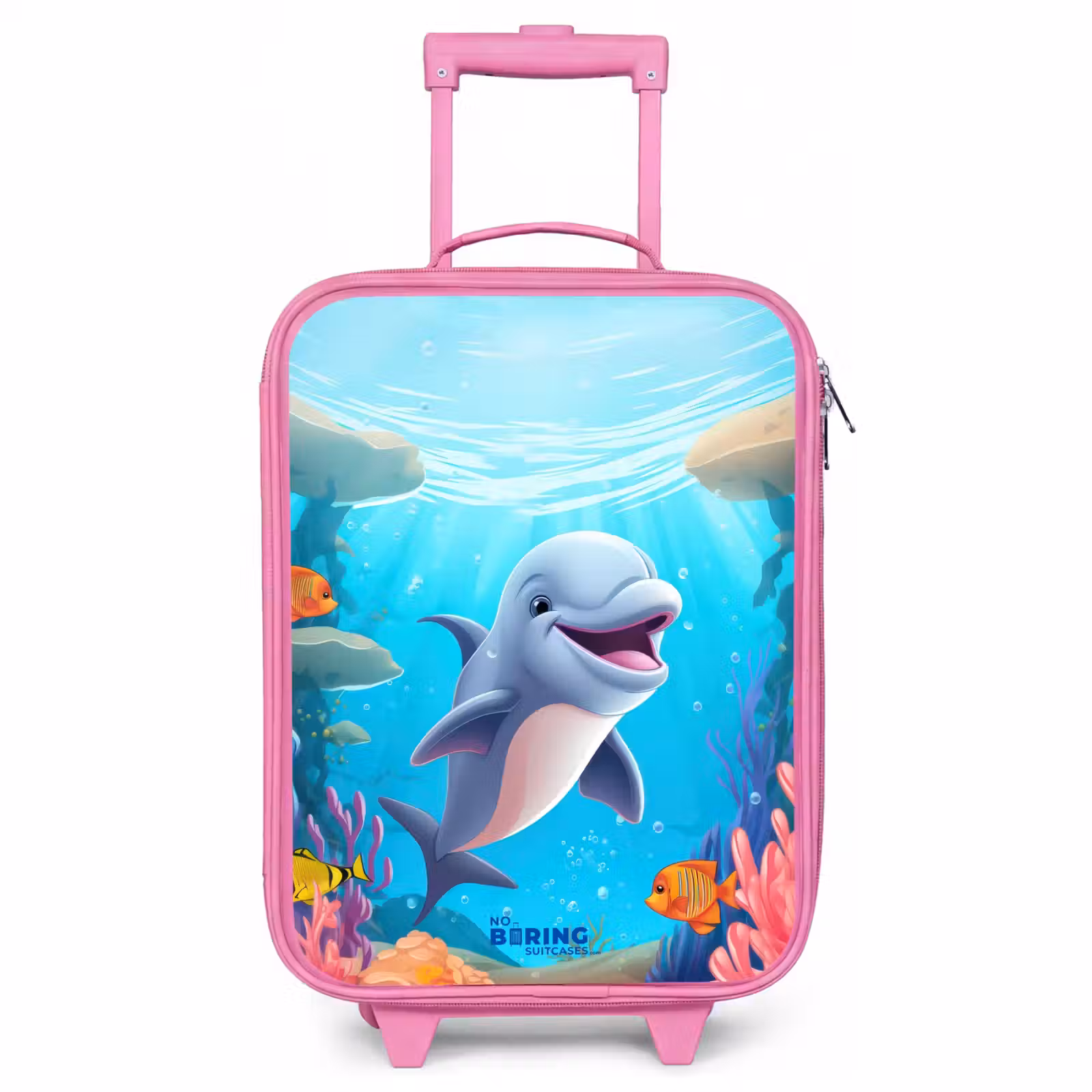Valise enfant - Rose - Dauphin avec poissons tropicaux et corail — 1