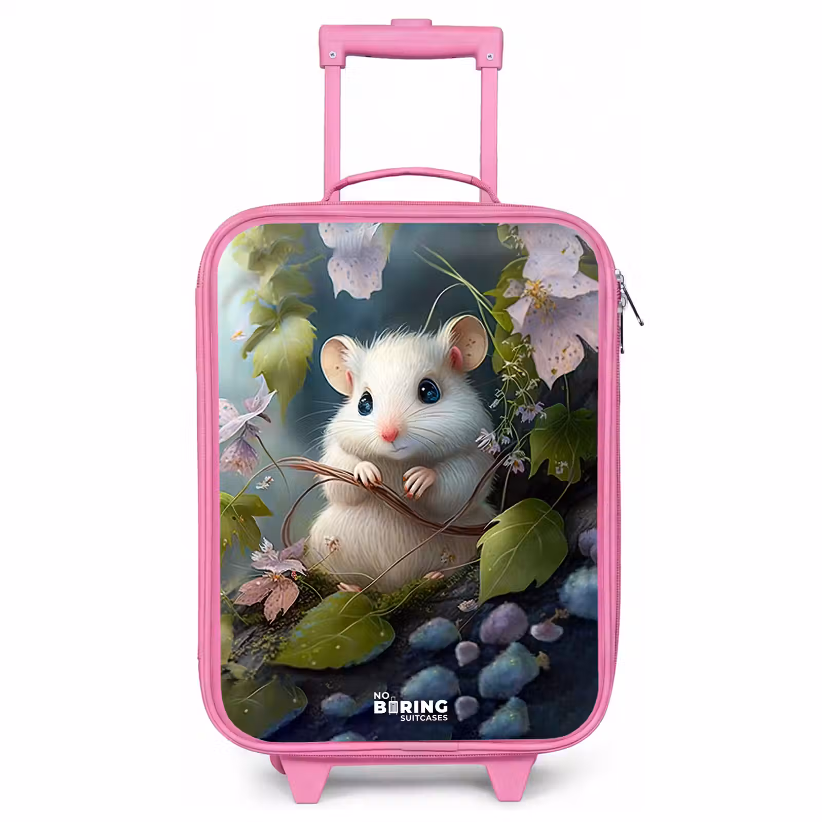 Valise enfant - Rose - Souris entourée de feuilles — 1