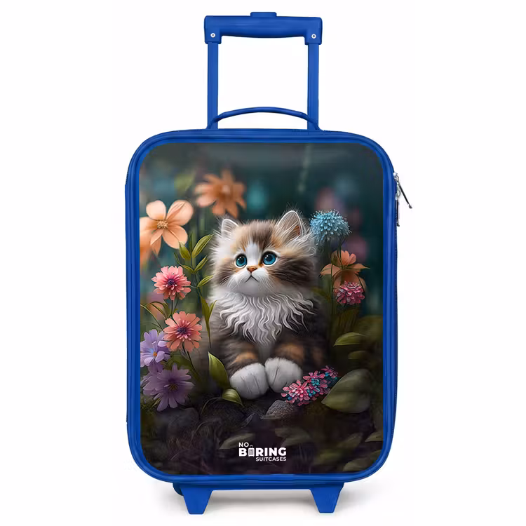 Valise enfant - Bleu - Chaton parmi les fleurs — 1