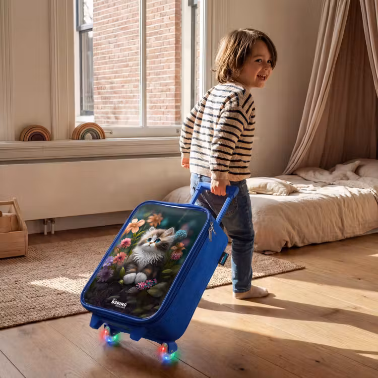 Valise enfant - Bleu - Chaton parmi les fleurs — 2