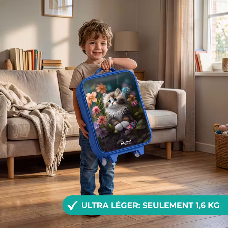 Valise enfant - Bleu - Chaton parmi les fleurs — 3