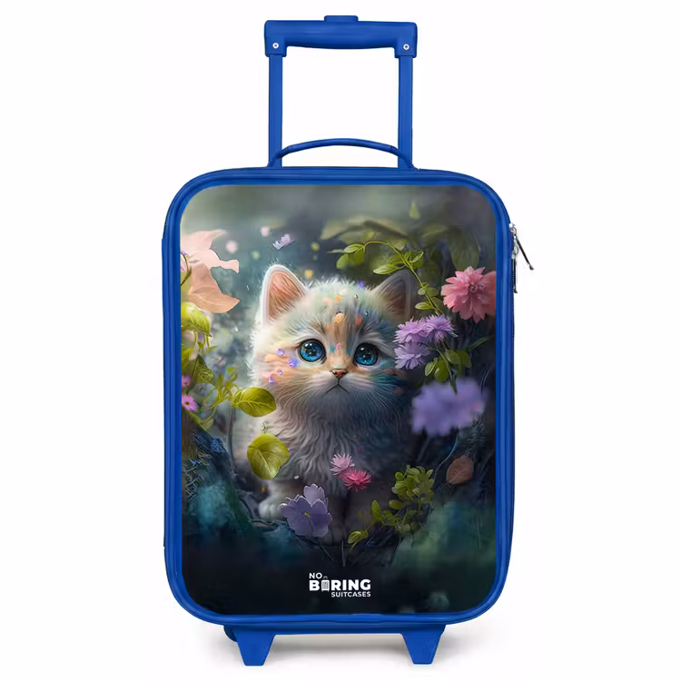 Valise enfant - Bleu - Chaton se cachant derrière des fleurs — 1