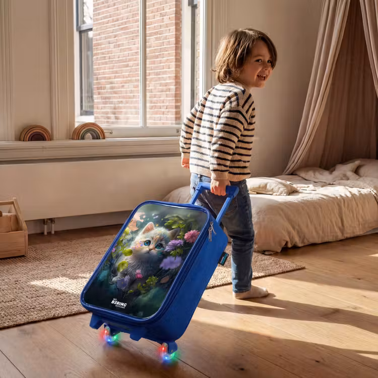 Valise enfant - Bleu - Chaton se cachant derrière des fleurs — 2