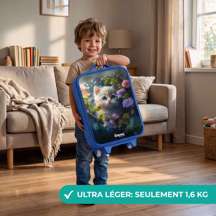 Valise enfant - Bleu - Chaton se cachant derrière des fleurs — 3