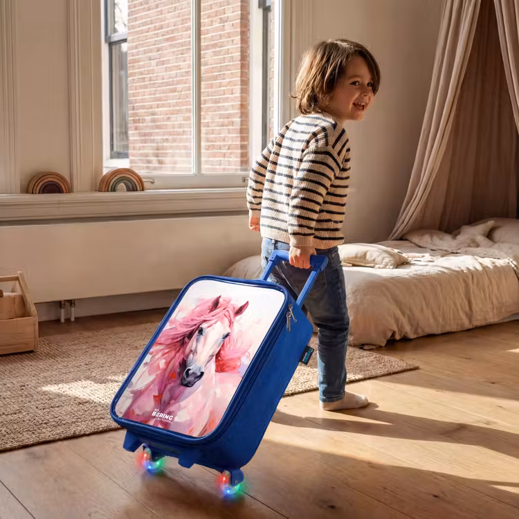 Valise enfant - Bleu - Cheval dans les tons roses pastel — 2