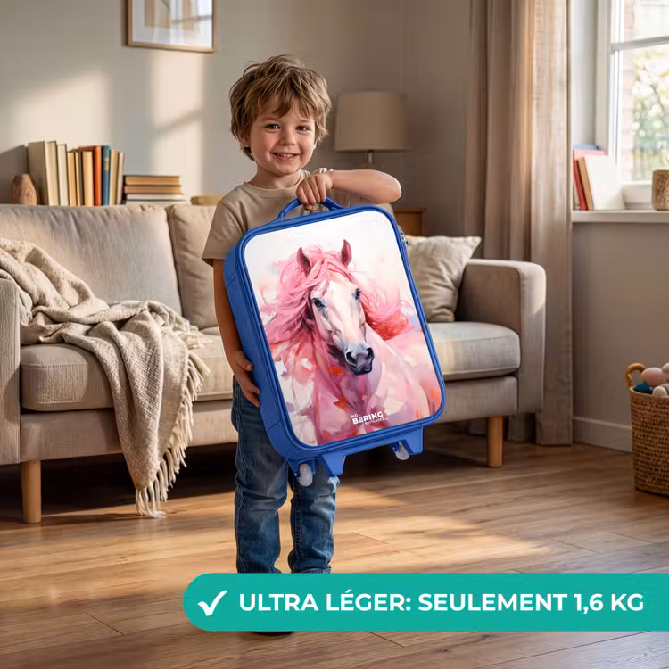 Valise enfant - Bleu - Cheval dans les tons roses pastel — 3