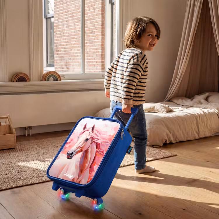 Valise enfant - Bleu - Cheval rose pastel — 2