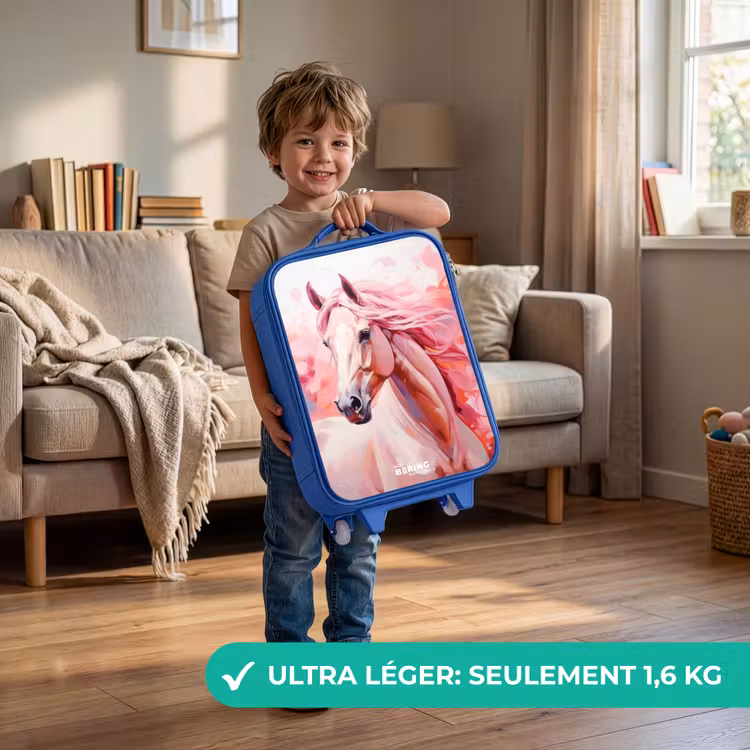 Valise enfant - Bleu - Cheval rose pastel — 3