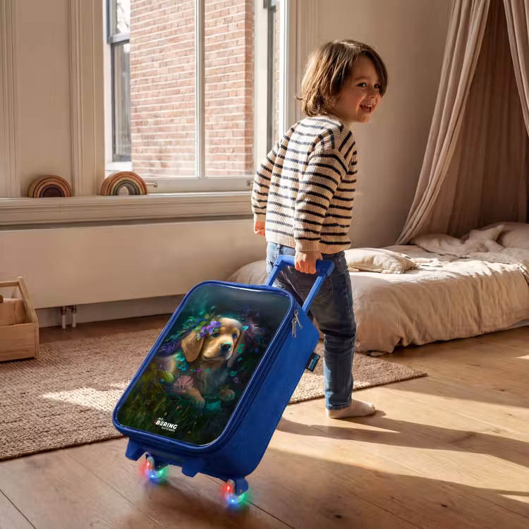 Valise enfant - Bleu - Chien brun parmi les fleurs — 2