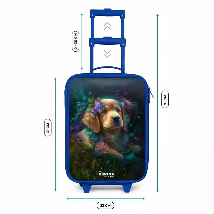 Valise enfant - Bleu - Chien brun parmi les fleurs — 6