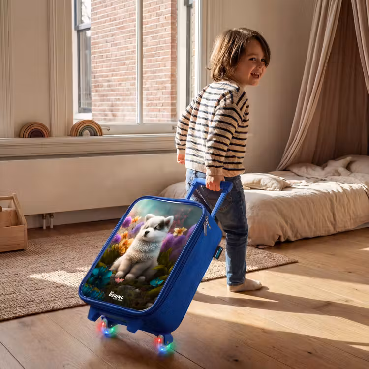 Valise enfant - Bleu - Chiot blanc dans un pré fleuri — 2