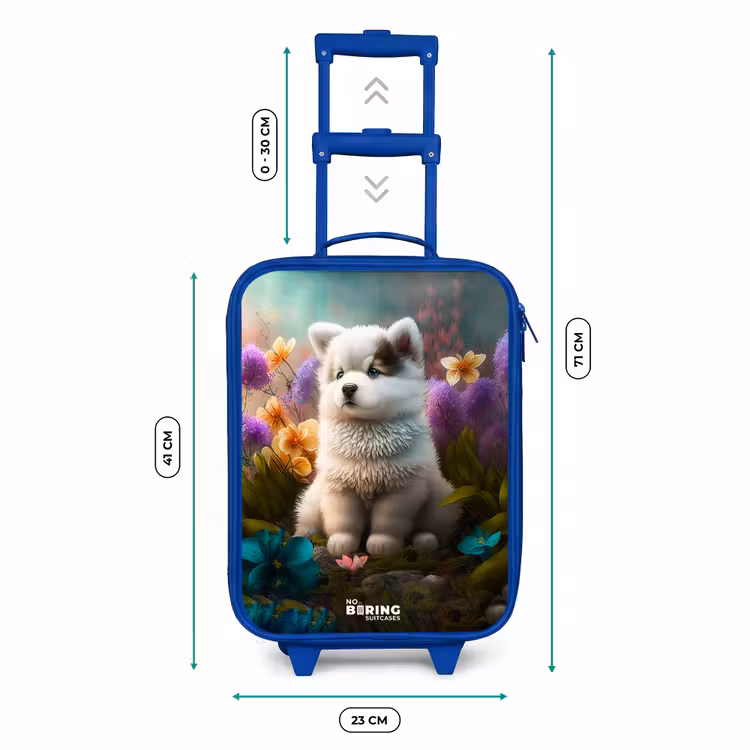 Valise enfant - Bleu - Chiot blanc dans un pré fleuri — 6