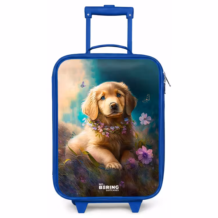 Valise enfant - Bleu - Chiot doré dans l'herbe — 1