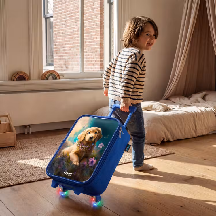 Valise enfant - Bleu - Chiot doré dans l'herbe — 2