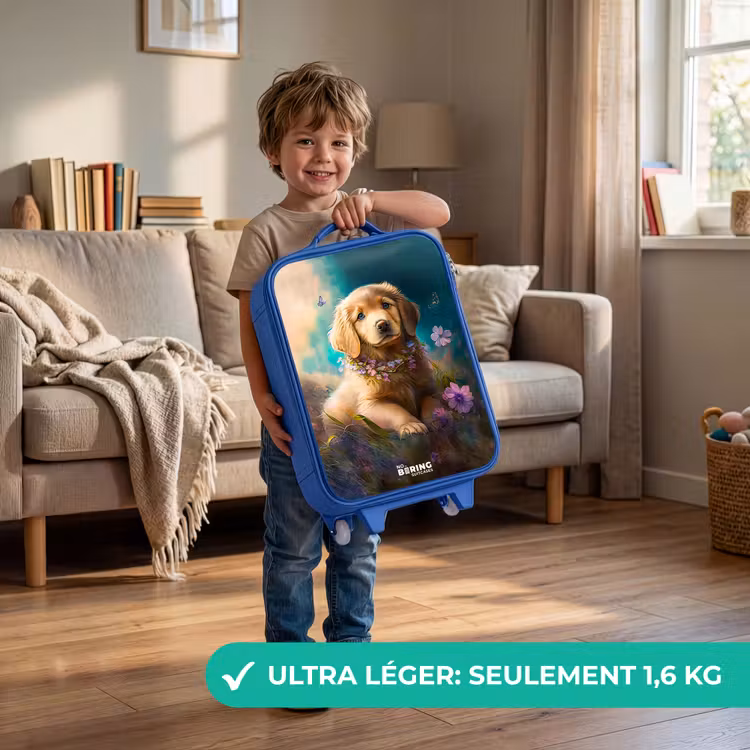 Valise enfant - Bleu - Chiot doré dans l'herbe — 3