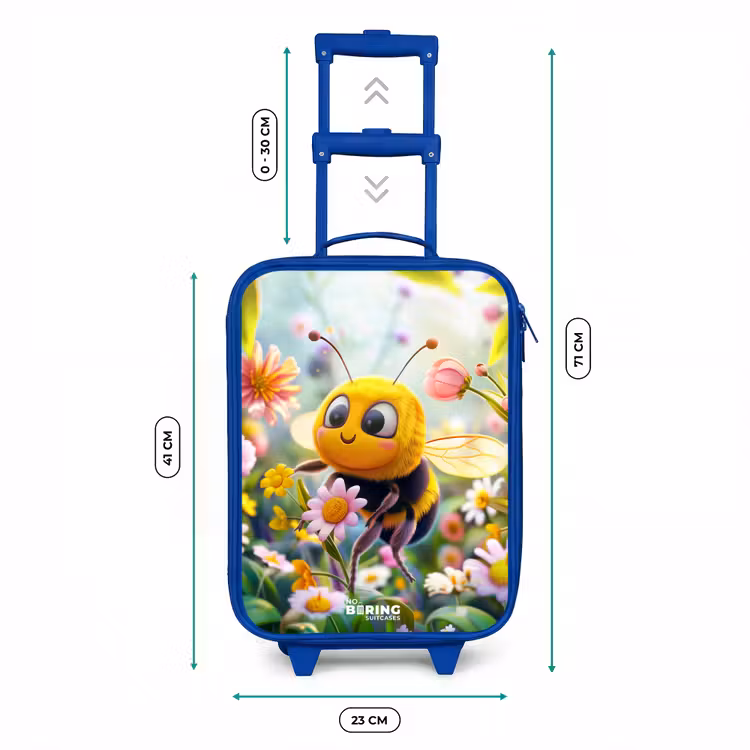 Valise enfant - Bleu - Gros plan d'une abeille parmi des fleurs roses — 6