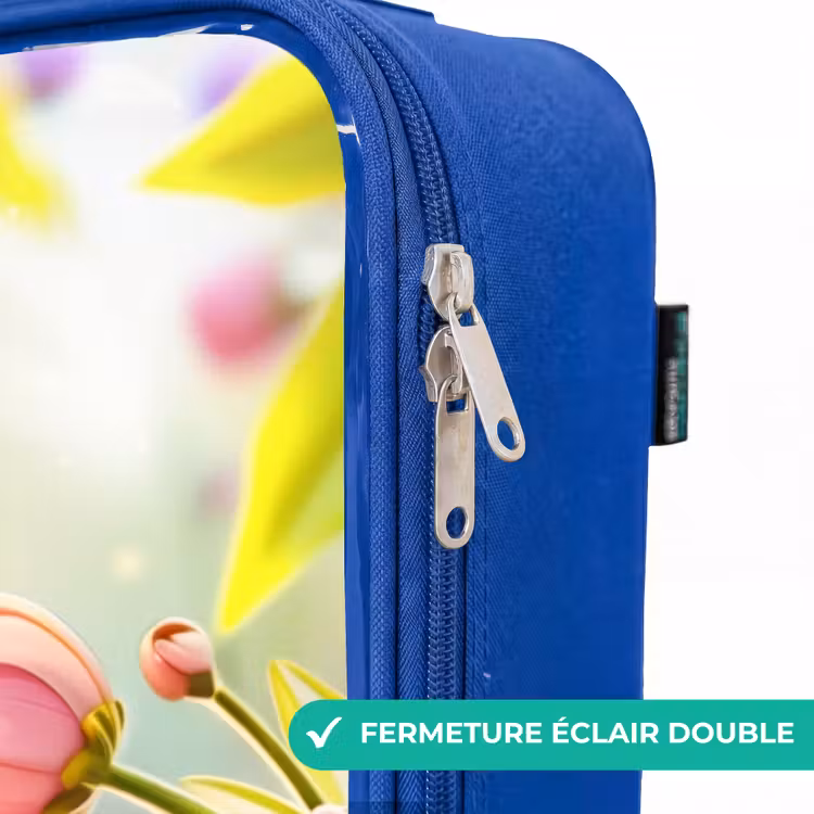 Valise enfant - Bleu - Gros plan d'une abeille parmi des fleurs roses — 7