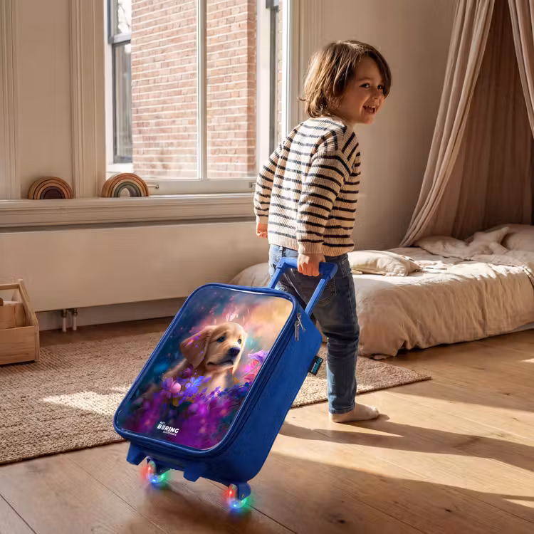 Valise enfant - Bleu - Jeune chien parmi des fleurs aux couleurs vives — 2