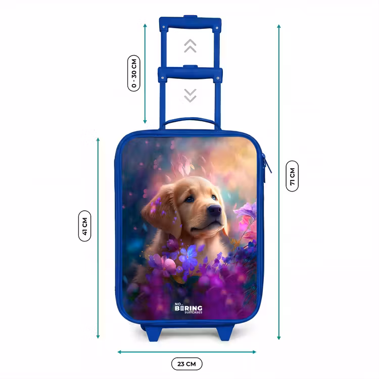 Valise enfant - Bleu - Jeune chien parmi des fleurs aux couleurs vives — 6