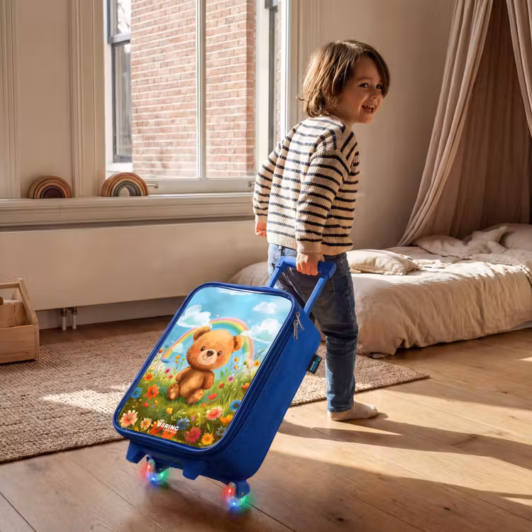 Valise enfant - Bleu - Ours en peluche parmi les fleurs — 2