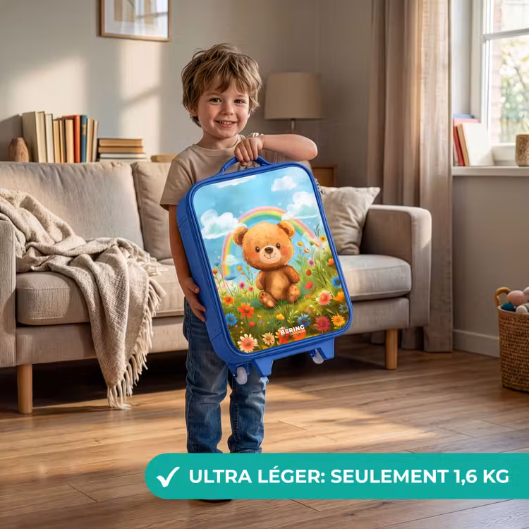 Valise enfant - Bleu - Ours en peluche parmi les fleurs — 3